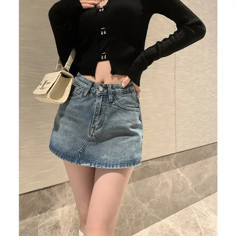 

Retro Spice Girl A-word Denim Skirt Women's Summer New High Waist Short Skirt Pants