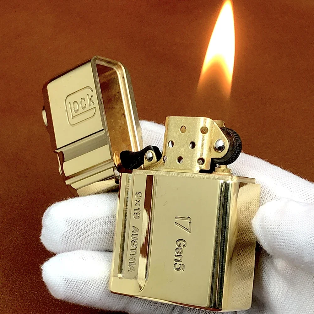 

Brass pure copper Glock G17 heavy armor punk gas lighter sealed oil machine waterproof and windproof men's toys collection gifts