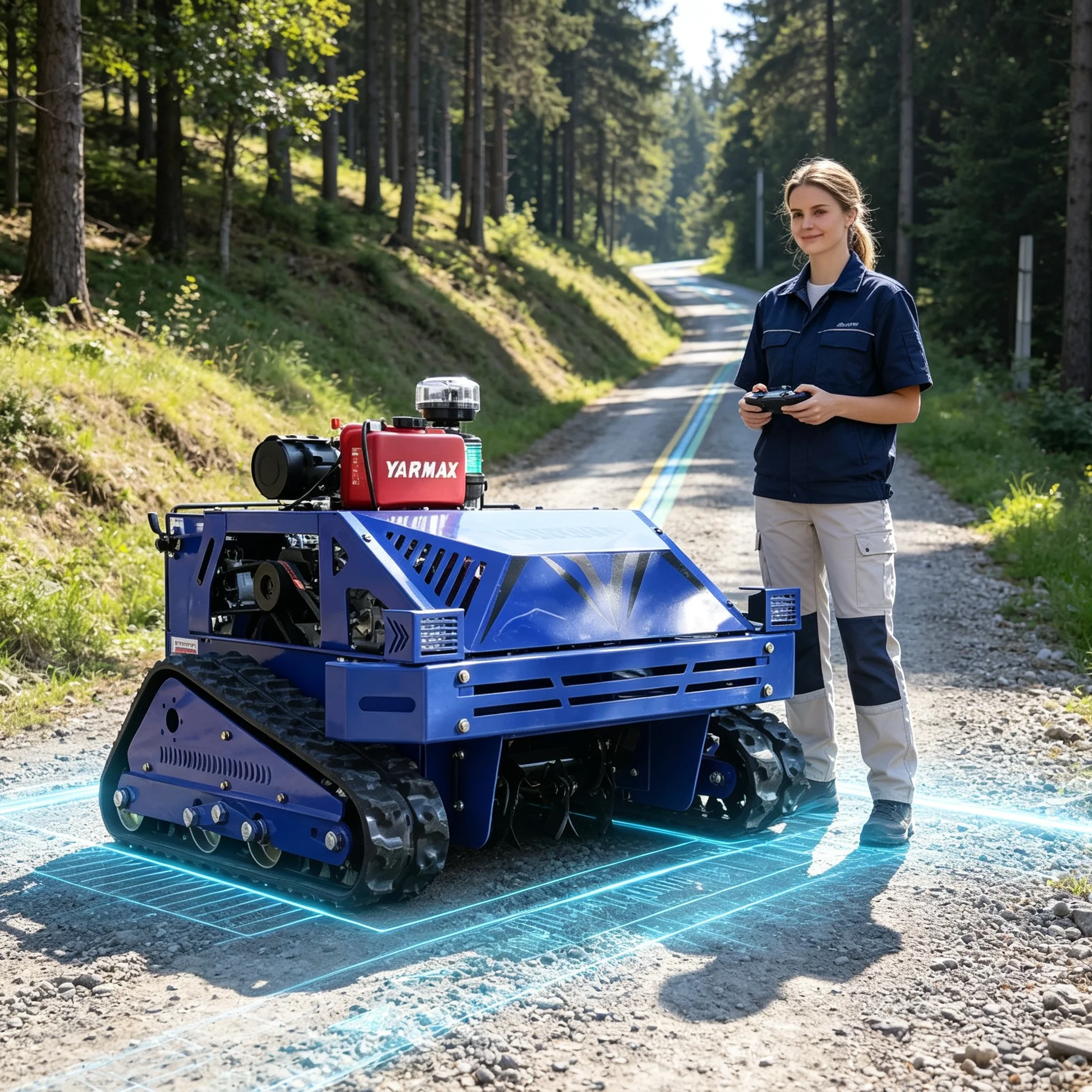 Customized Sloped Roadside Green Area 550S Tracked Intelligent Lawn Mower, Vivid Blue Color, Upgradeable Industrial Remote