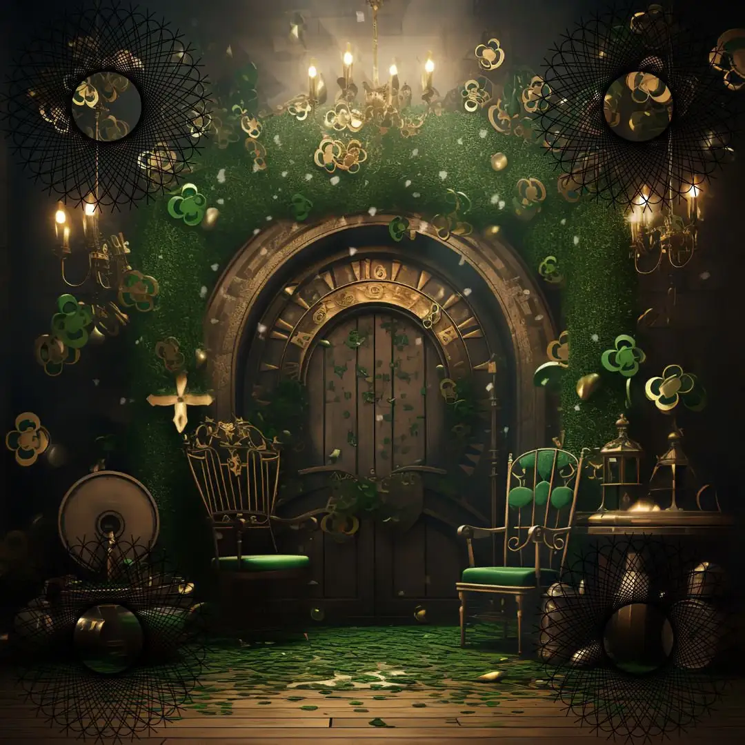 Arrière-plans de studio de photographie, modèle de médias sociaux verts, décors de porte de jour, impression d'ordinateur, fournitures de fête