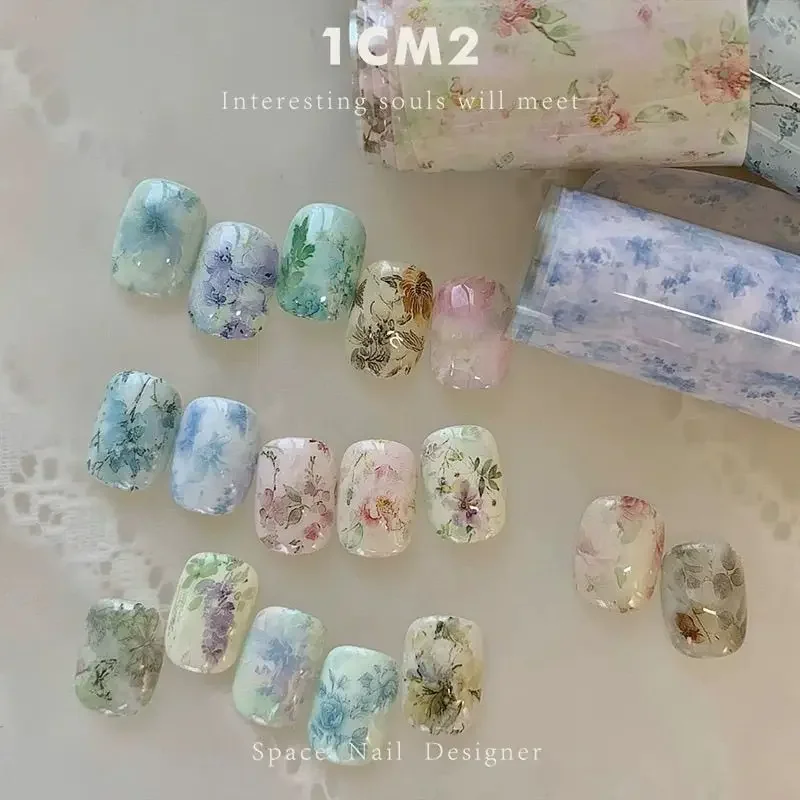 10 rotoli di fogli per unghie con fiori, carta per trasferimento, adesivi per nail art, set per manicure, decalcomanie per unghie