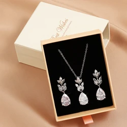 ZAKOL Luxury Sliver Color Earring Necklaces Jewelry Set With Drawer Gift Box Classic Shiny Zircon Wedding Jewelry Women Gifts