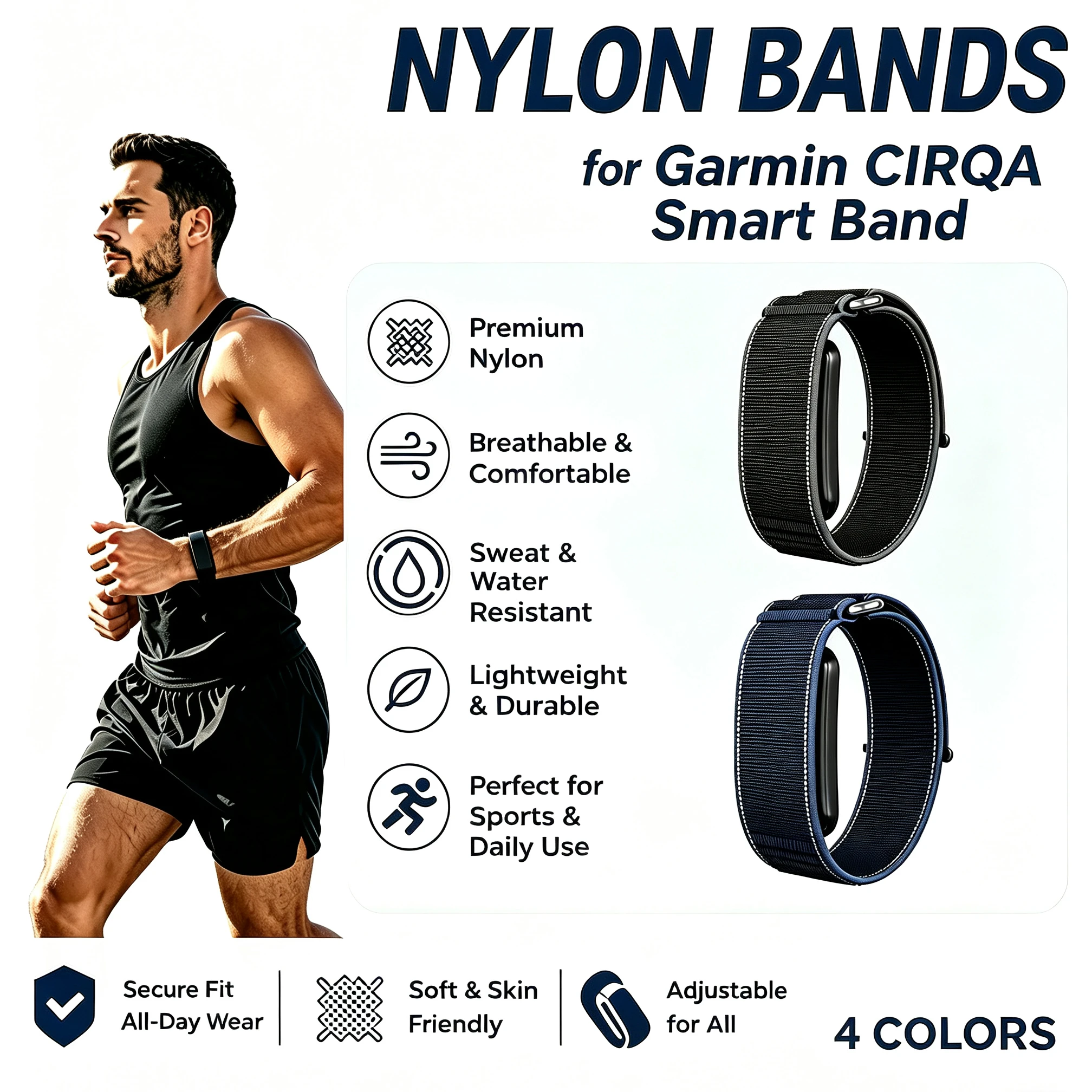 Braided Nylon Watch Band for Garmin CIRQA Smart Band Solid Sport Breathable Replacement Watch Band Strap for Adult Women and Men
