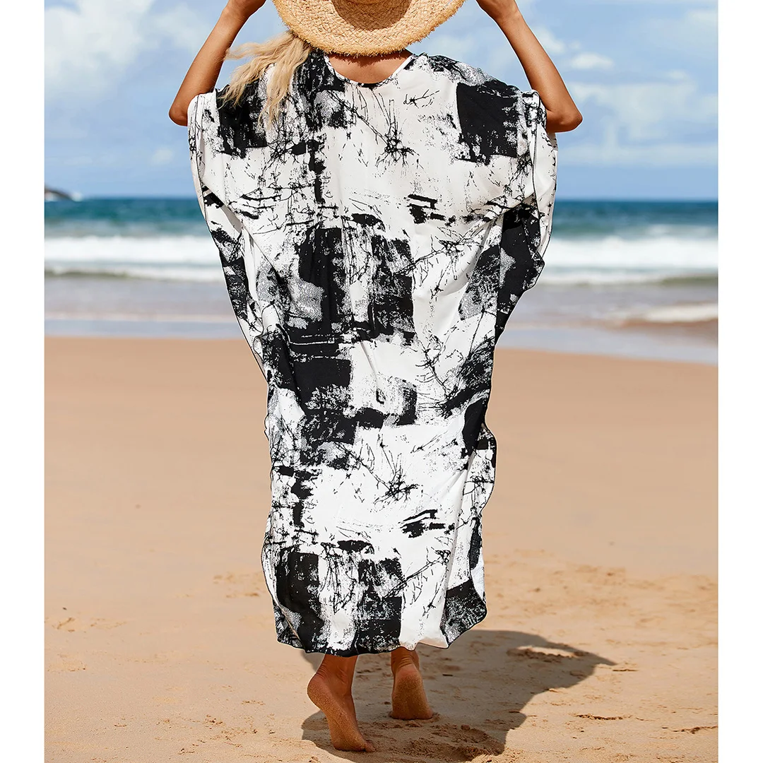 Sexy Tunika mit Zebra-Muster und V-Ausschnitt, Strandkleid, Strandmode, langes Strandkleid für Damen, V4159 – Detail 36