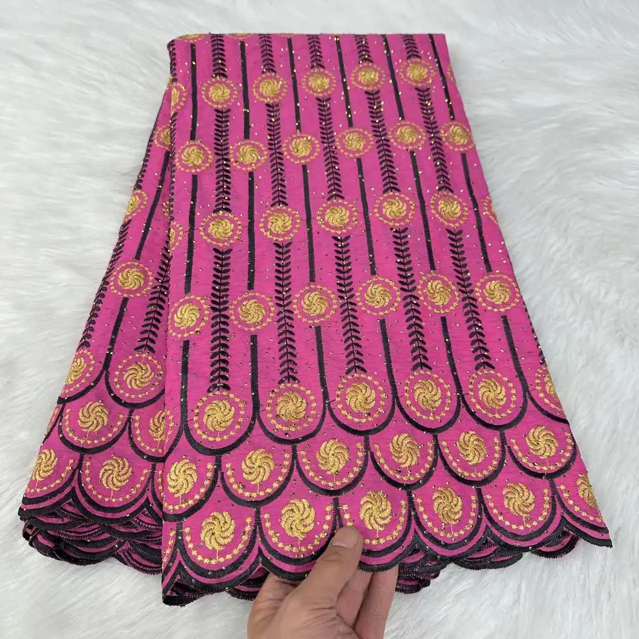 Pink and Yellow  African Cotton Lace Fabrics for Sewing Accessories Swiss Voile Lace in Switzerland  Birthday Dress for Women