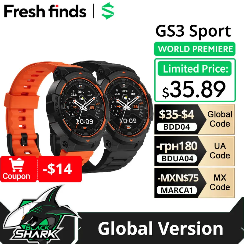 Глобальная версия Black Shark GS3 Спортивные умные часы 1,43-дюймовый AMOLED-дисплей легко взять с собой мониторинг здоровья GNSS 18-дневной срок службы 5ATM Глобальная версия Black Shark GS3 Спортивные умные часы 1,43-дюймовый AMOLED-дисплей легко взять с собой мониторинг здоровья GNSS 18-дневной срок службы 5ATM