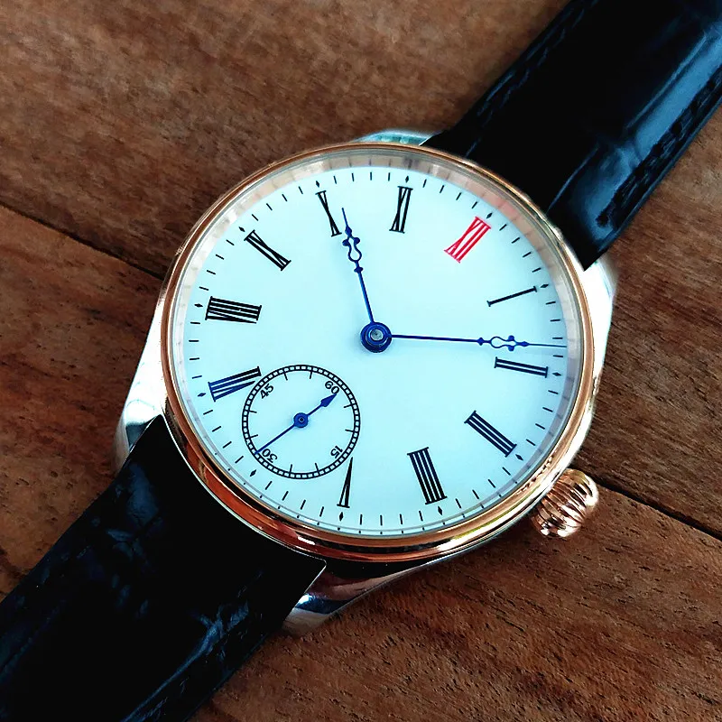 Vakuy Manual Mechanical Watch, Vintage Business Style, Seagull ST3621 Movement, Jones Arrow Hand, Red 12 Enamel Dial, Two‑Tone R