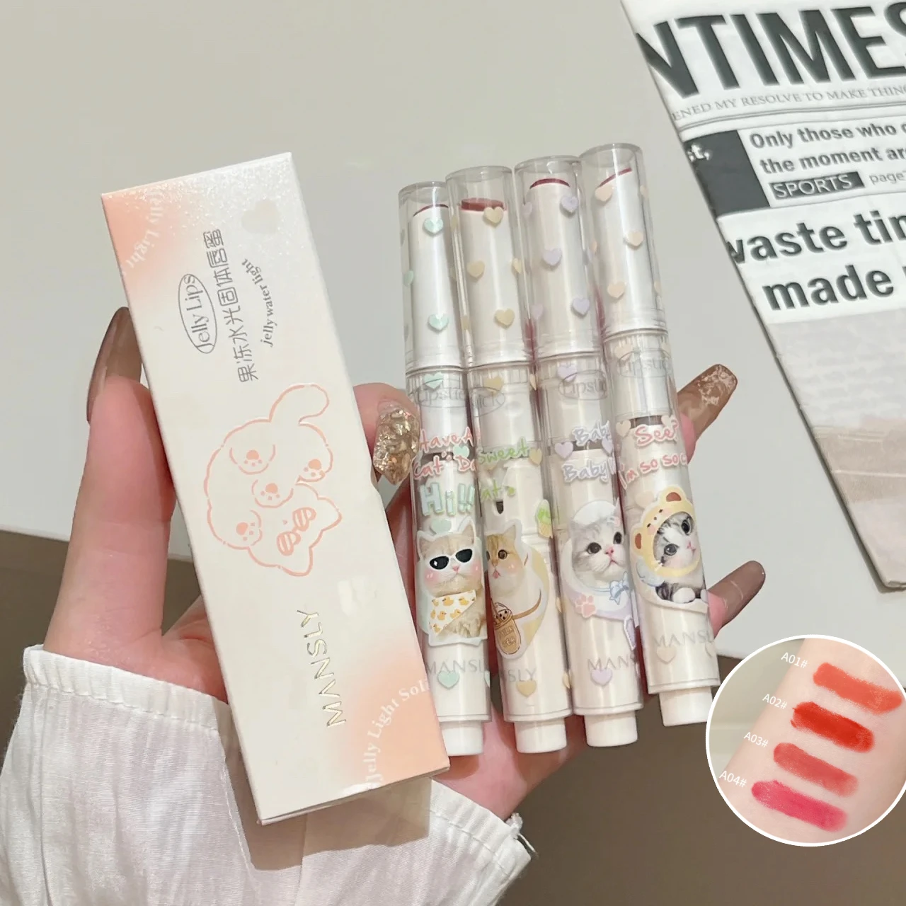 Lovely Cartoons Juicy Lipstick Moisturizing Lip Balm Long-wearing Smooth Jelly Pink Lip Tint Glossy Lipstick Pen Lips Plumper