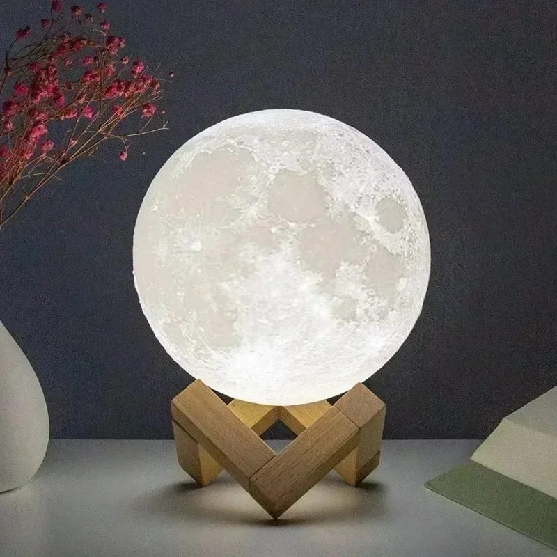 

8cm Moon Lamp LED Night Light Battery Powered With Stand Starry Lamp Bedroom Decor Night Lights Kids Gift Moon Lamp