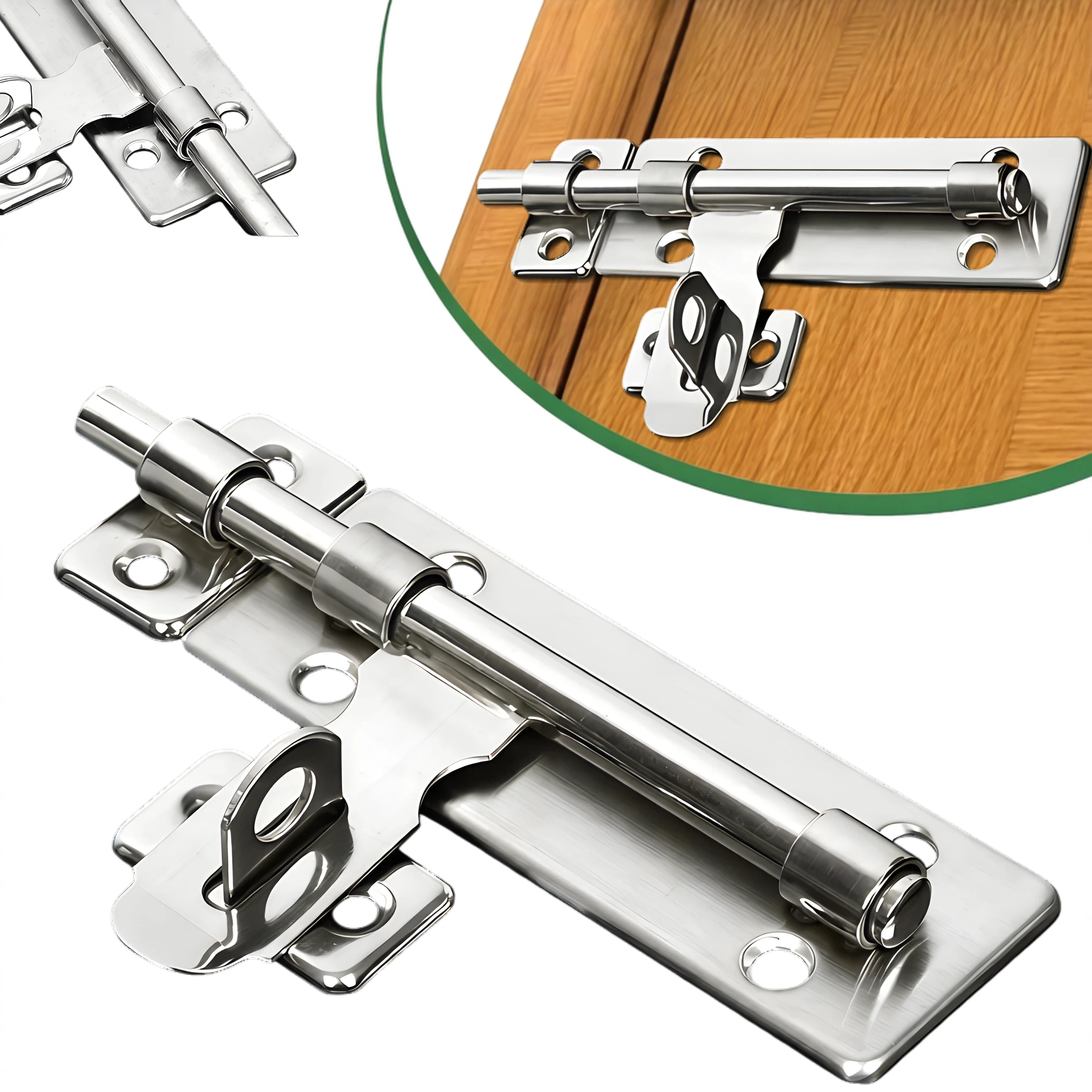 Stainless Steel Sliding Bolt Lock with Padlock Buckle for Iron Wooden Door Window Drawer Cabinet - 4/6/8 Inch Sizes Available