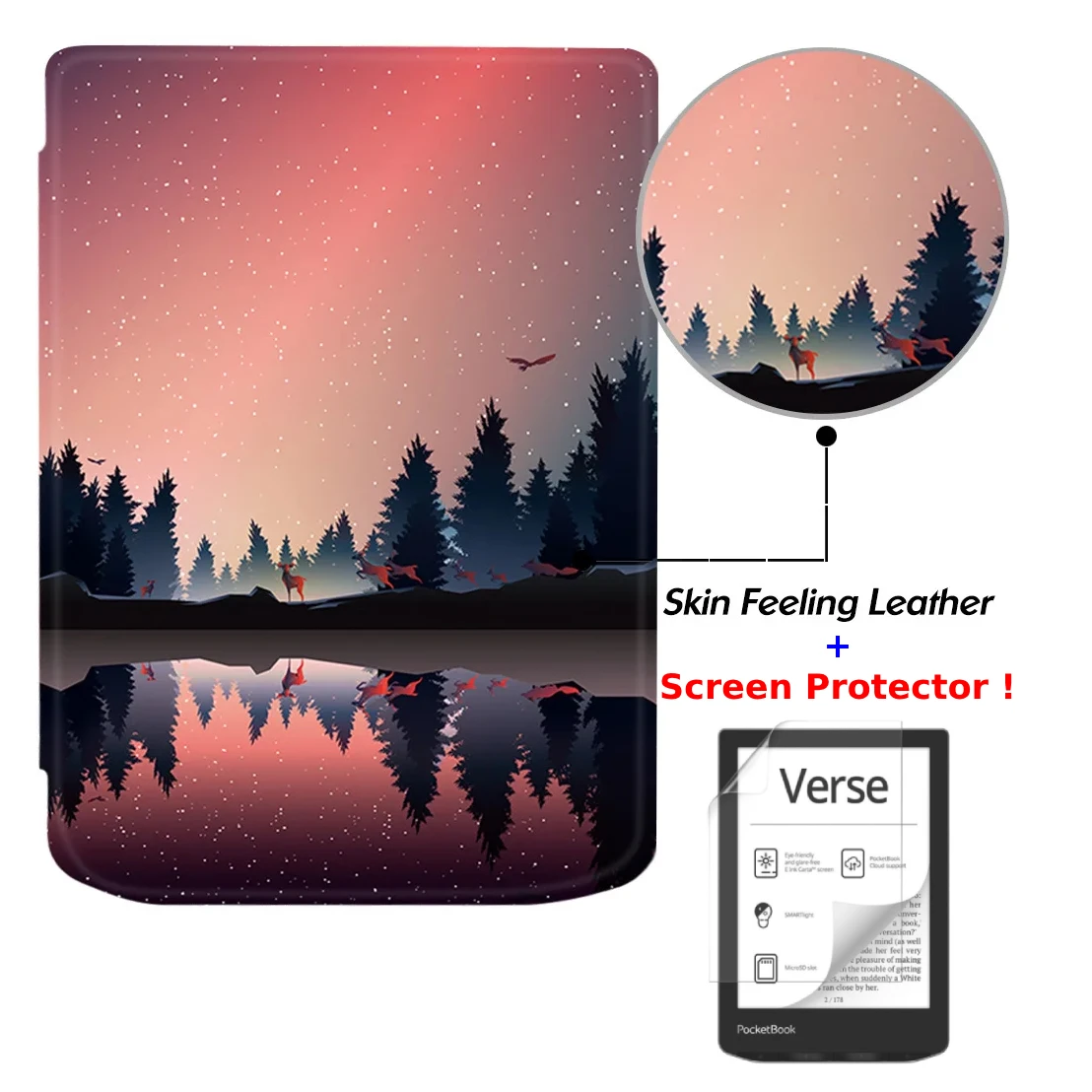 For Pocketbook Verse Pro Lite Case + Screen Protector PU Leather Auto Wake Sleep Cover 6'' eBook PB619 PB629 PB634 Funda Etui