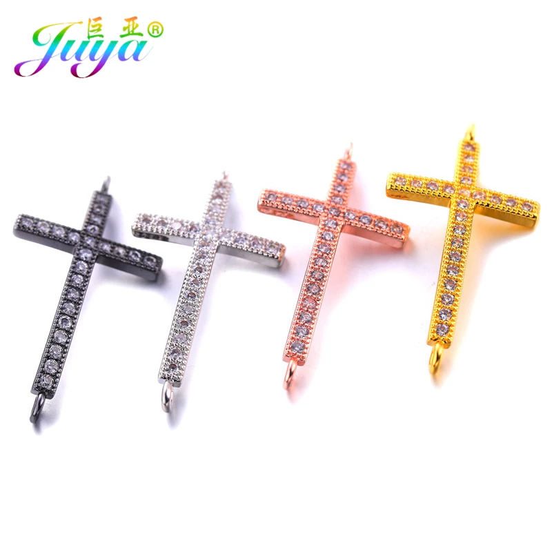 Juya DIY Religious Christian Jewelry Making Accessories 18K Gold Plated Copper Infinity Cross Charm Connectors Finding Supplies