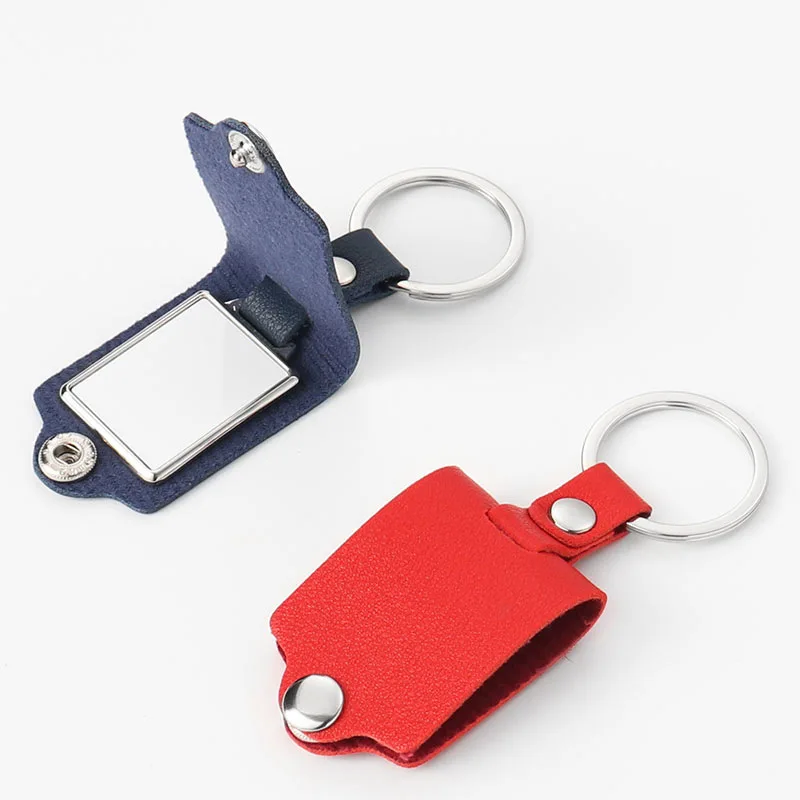 10pcs Sulimation Blank Keychain With PU Cover Leather Case Protect Photo Frame Keyrings Thermal Transfer Bag Keychain
