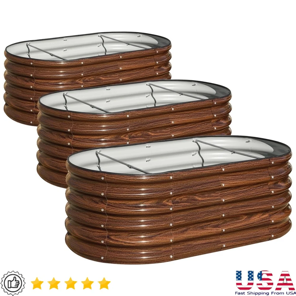 

Snugniture 3-Pack 4x2x1.5 ft Galvanized Raised Garden Bed Outdoor Metal Planter Box Vegetables Brown
