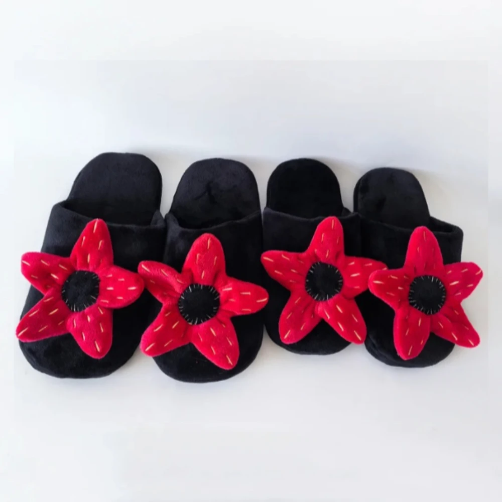 2개입 스트레인저스 티잉 플러시 슬리퍼 장난감 인형 여성 남성 실내 꽃 모양 퍼지 슈즈 심플 육식 식물 신발 크리스마스 선물