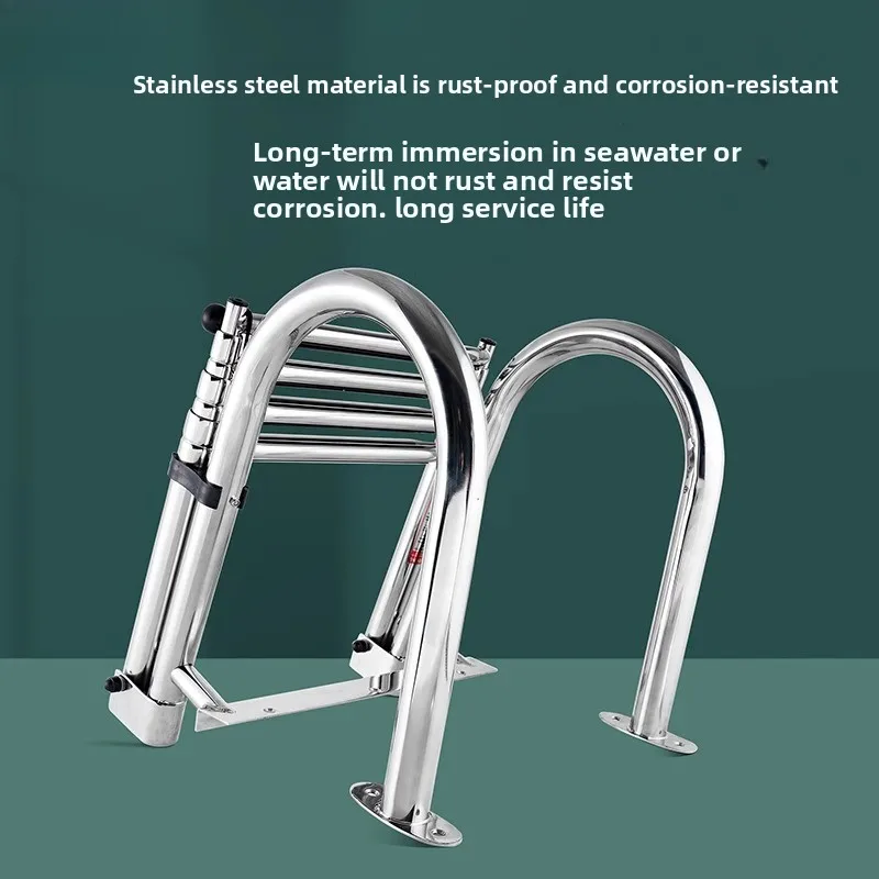 Stainless Steel Ladder Marine Hardware Accessories Ladder Telescopic 4 Section Hanging Ladder with Handrail Launching Yacht