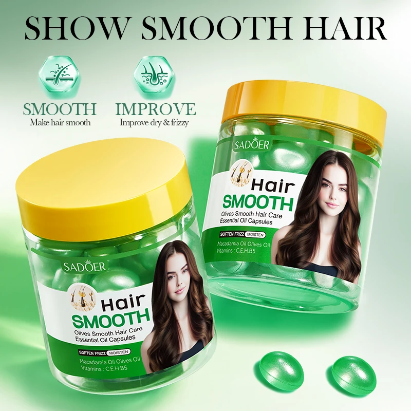 1 Bottle of Olive Smoothing Hair Care Essential Oil Capsules, Fragrant and Non-Greasy, Care for Hair from the Inside Out, Making It Smooth, Smoothing Out Frizzy Hair, Restoring Hair Health, and Strengthening It