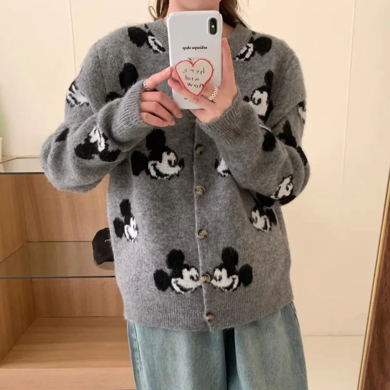 

Disney Mickey Korean Version Cute Cartoon Sweater Women's Autumn Winter Jacquard Sweater New Design Trendy Casual Versatile Top