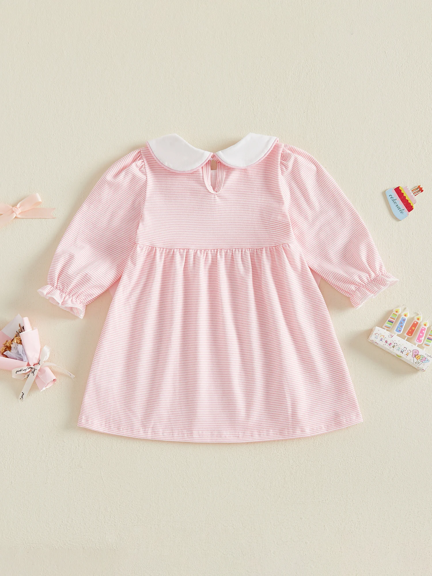 Stripe Doll Collar Birthday Dress Adorable Girl Birthday Dress Toddler Dress Adorable Short Sleeve High Quality