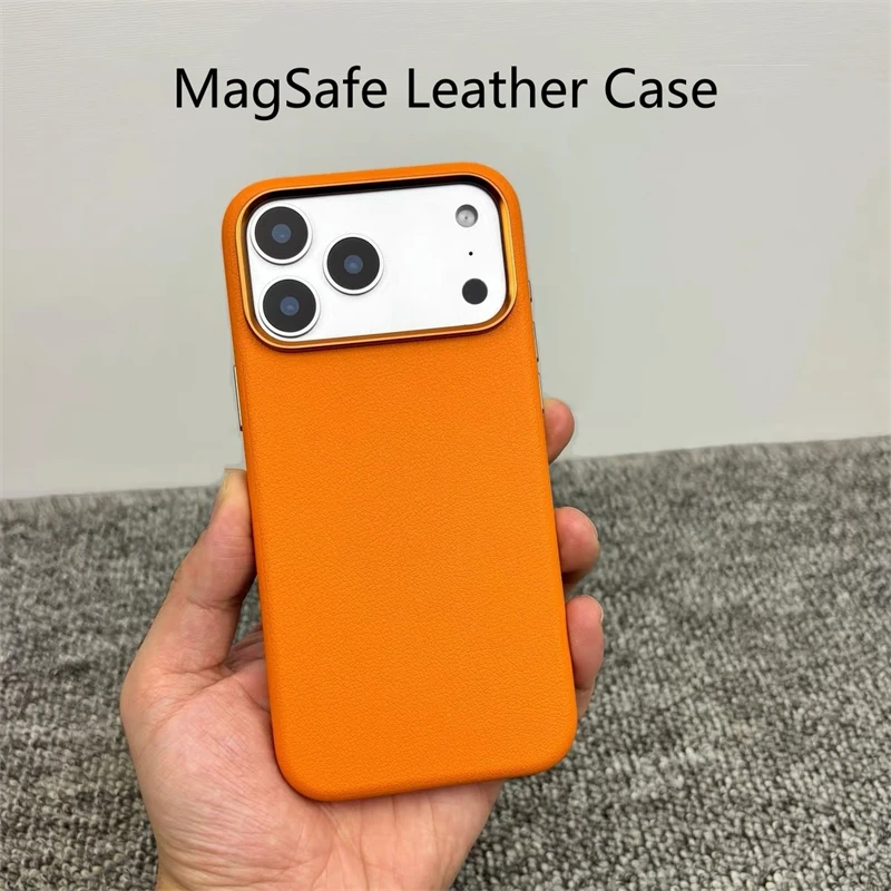 

Роскошный кожаный чехол MagSafe для iPhone 17 Pro Max 17 Ari, магнитная задняя крышка из искусственной кожи с силиконовой рамкой, модный бампер