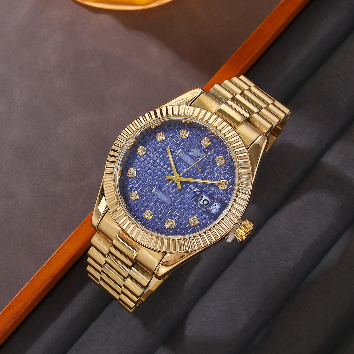 Fashion  Mens Sports Watches Stainless Steel Watchband Business Casual Plaid Quartz Wristwatch Calendar Clock Reloj Masculino