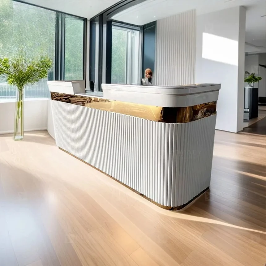 Custom Size Reception Desk - MDF Frame, Marble Countertops, Drawers And Custom Colors, Commercial Front Desk Furniture