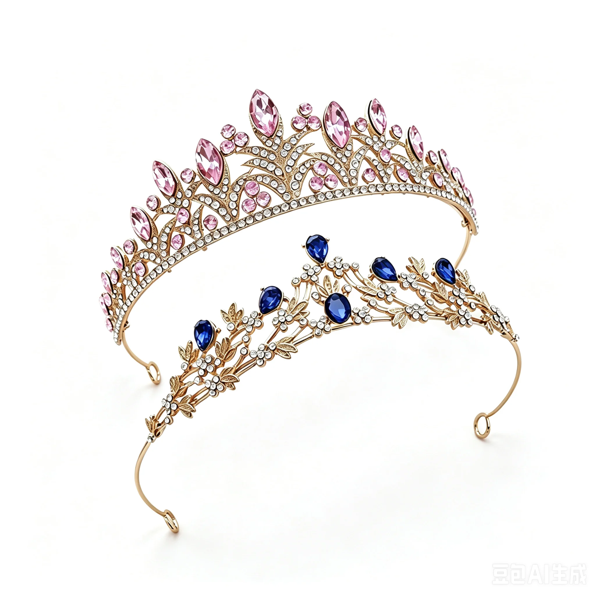 2 Pack Leaf Rhinestone Gold Plated Crown Set Bridal Tiara Hair Accessory Elegant Royal Headwear Wedding Pageant Birthday Party view 6
