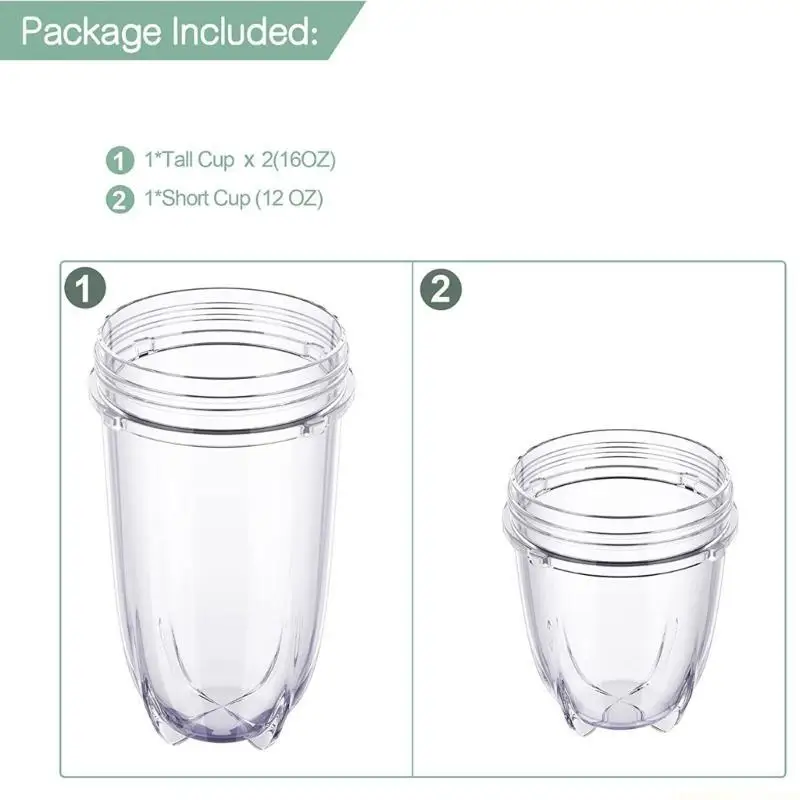 D0AB Clear Juice Mixer Mugs Replacement Cups 16 ounce Cup and 12 ounce Short Cup for 250W MB1001 Series Durable