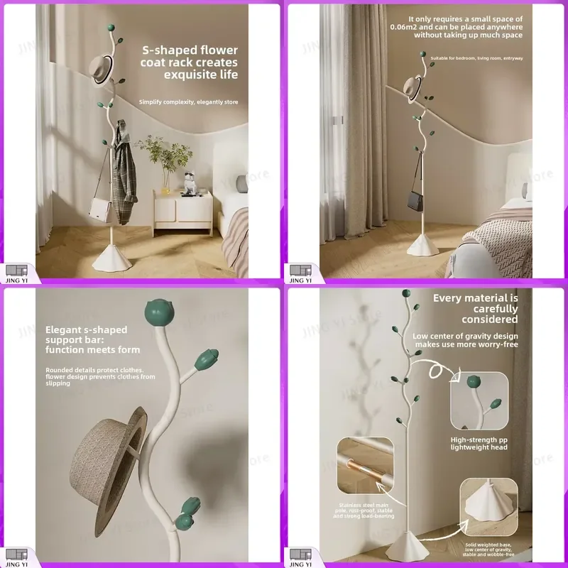 S Shaped Floor Standing Coat Rack Bedroom Clothes Hanger Stand Free Standing Garment Organizer Storage Shelf for Dormitory