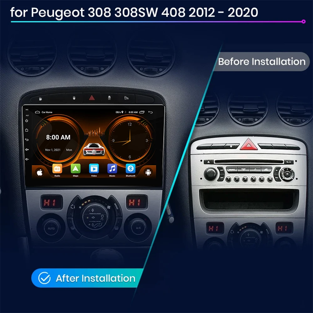 JIUYIN Car Radio For Peugeot 308 308SW 408 2012 - 2020 wireless CarPlay Android Auto car intelligent systems No 2 din 2din DVD