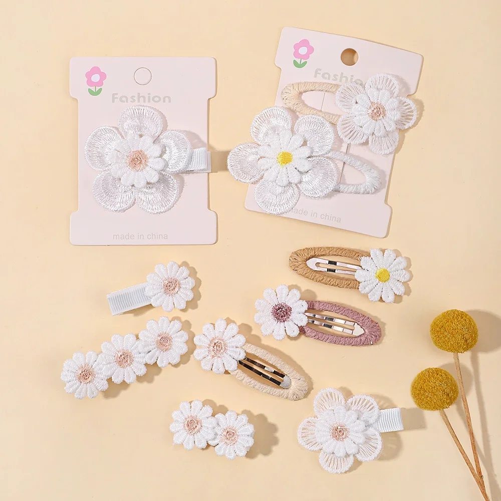 1/2/5 Set Ins Daisy Flower Hair Clips Baby Girl Hairpins for Kids Lace White Barette Princess Infant Hair Accessories Wholesale