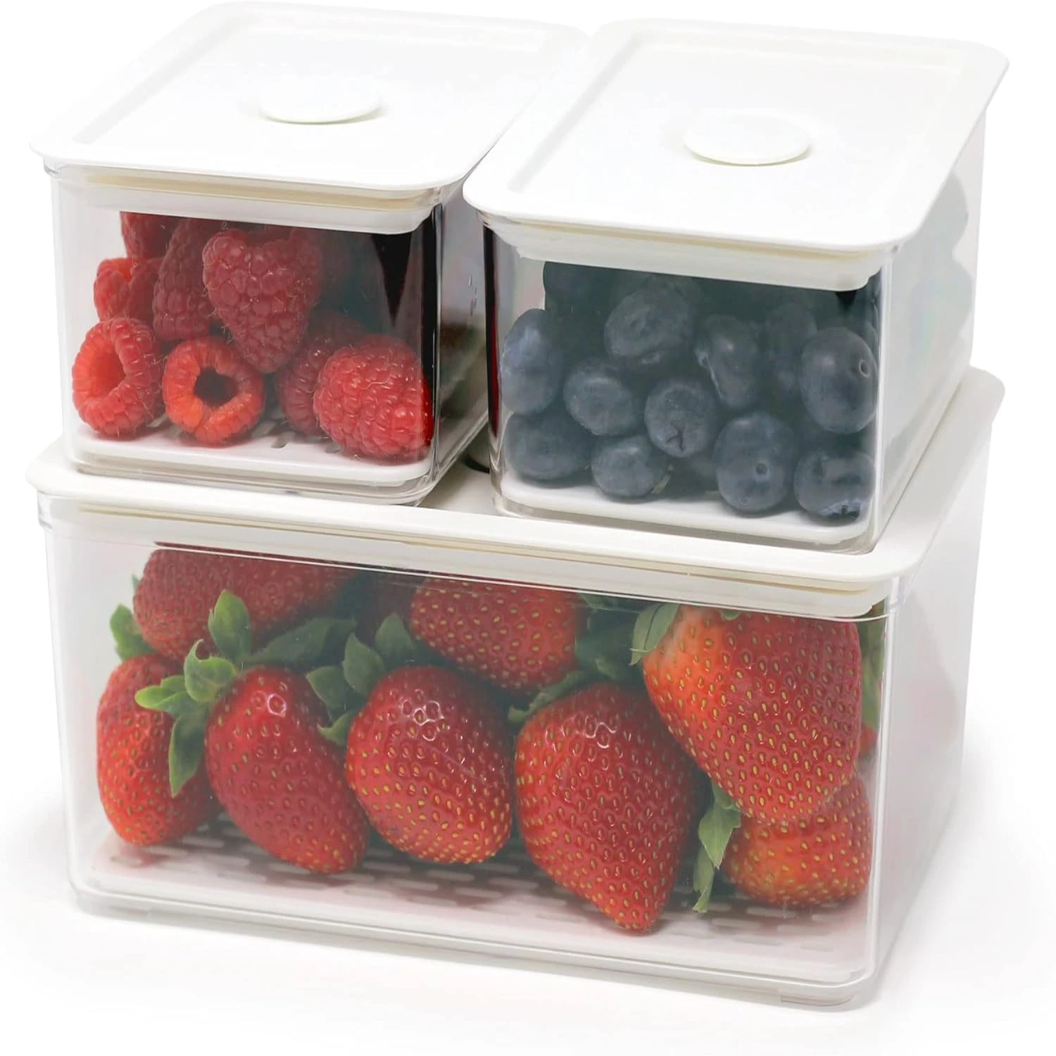 

Freshen Up and Organize Your Kitchen with Clear BPA-Free Stackable 3-Piece Set of Small and Medium Fridge Bin Organizers - Keep