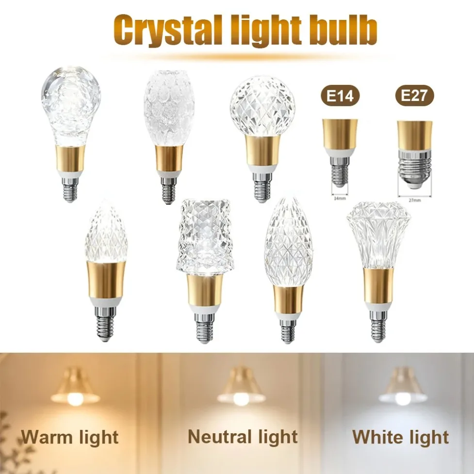 E27/E14 Acrylic Crystal Decorative LED Bulb High CRI Ra97+ 3000K 4000K 6000K for Corridor Balcony Study Cabinet Indoor Lighting