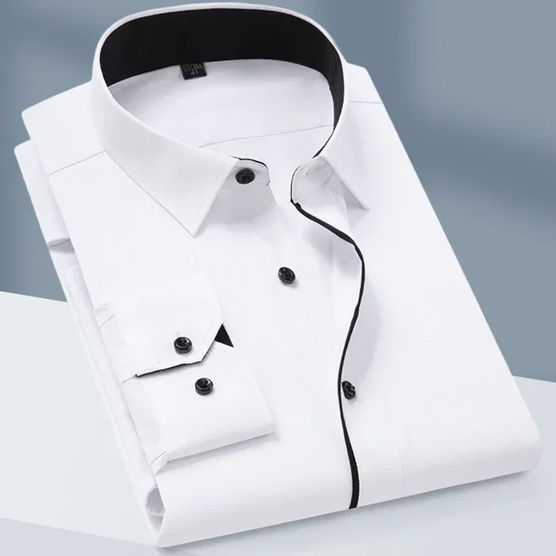 LIBIELIY White Shirt Men's Long Sleeve Business Dress Spring And Autumn Anti-Wrinkle Casual Blue And Black Button Men's Suit Shi