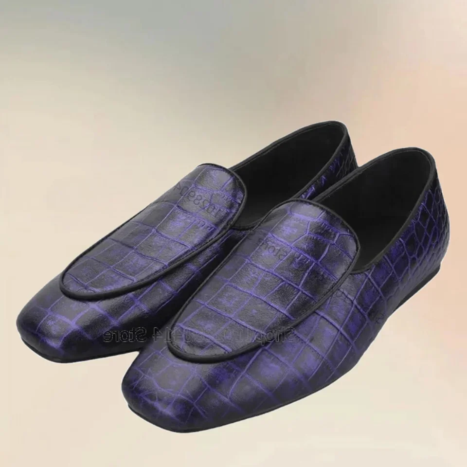 

Purple Crocodile Print Sqaure Toe Penny Loafers Fashion Slip On Men Shoes Luxury Handmade Party Banquet Office Men Dress Shoes