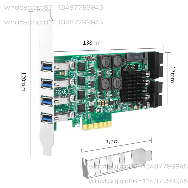 

Independent Channel USB 3.0 Expansion Card PCIE Front and Rear Four Port USB Adapter Card High Speed Industrial Camera