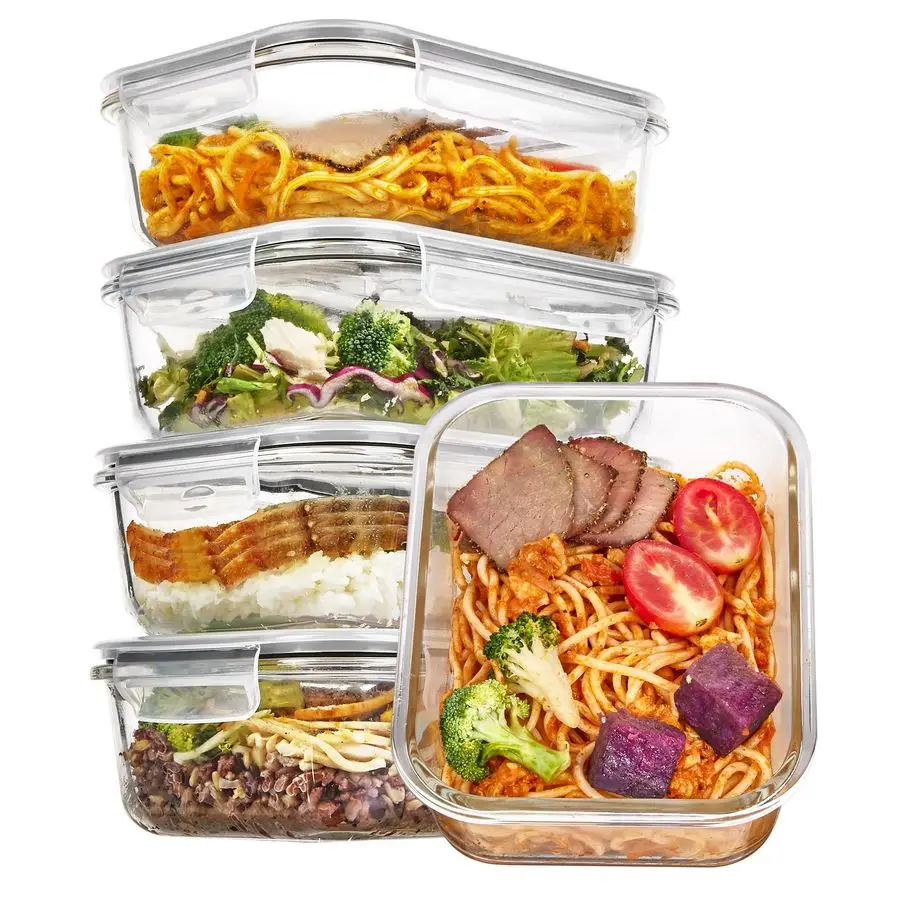 

5 Pack 35oz Glass Food Storage Containers with Lids, Meal Prep Containers, Airtight Reusable Lunch Container Set, Safe for Oven,