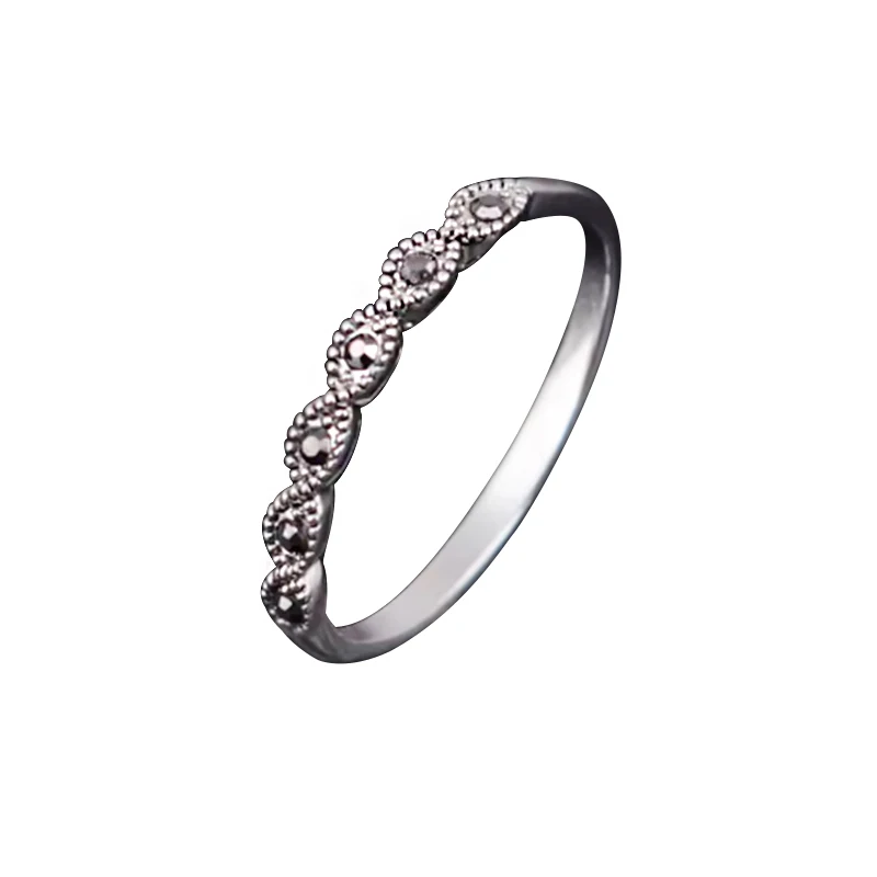 Ajojewel Black Small Rhinestone Vintage Simple Office Style Rings For Women OL Decoration Jewelry