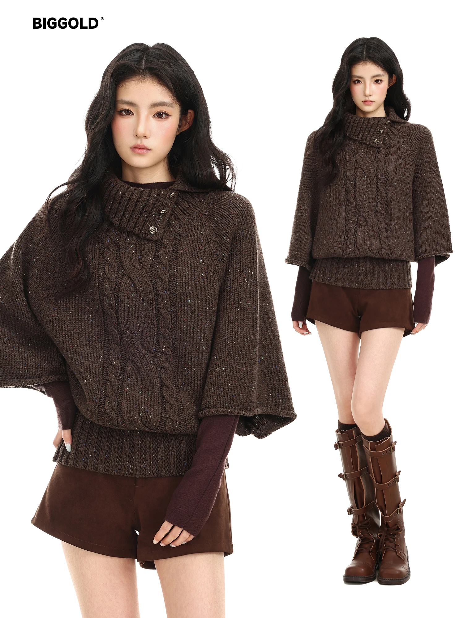 Biggold 20% Wool High Collar Cowl Neck Sweater Women's Autumn Winter Lazy Style Vintage Twist Yarn Knitwear Top