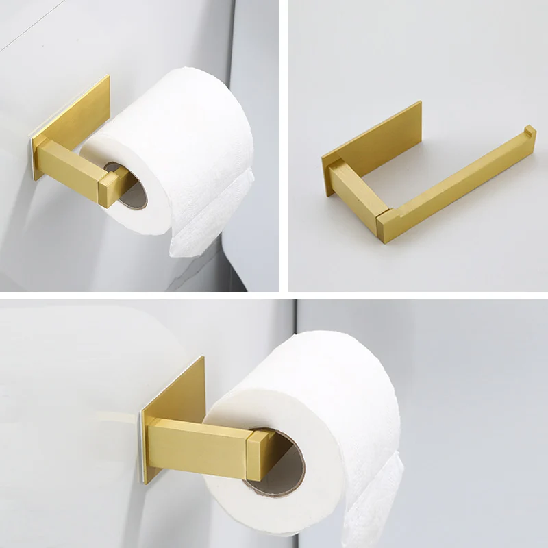 Punched Brushed Gold Towel Rail Paper,Holder and Hook Stainless Steel Bathroom Accessories Black Towel Hanger Bath Hardware Set