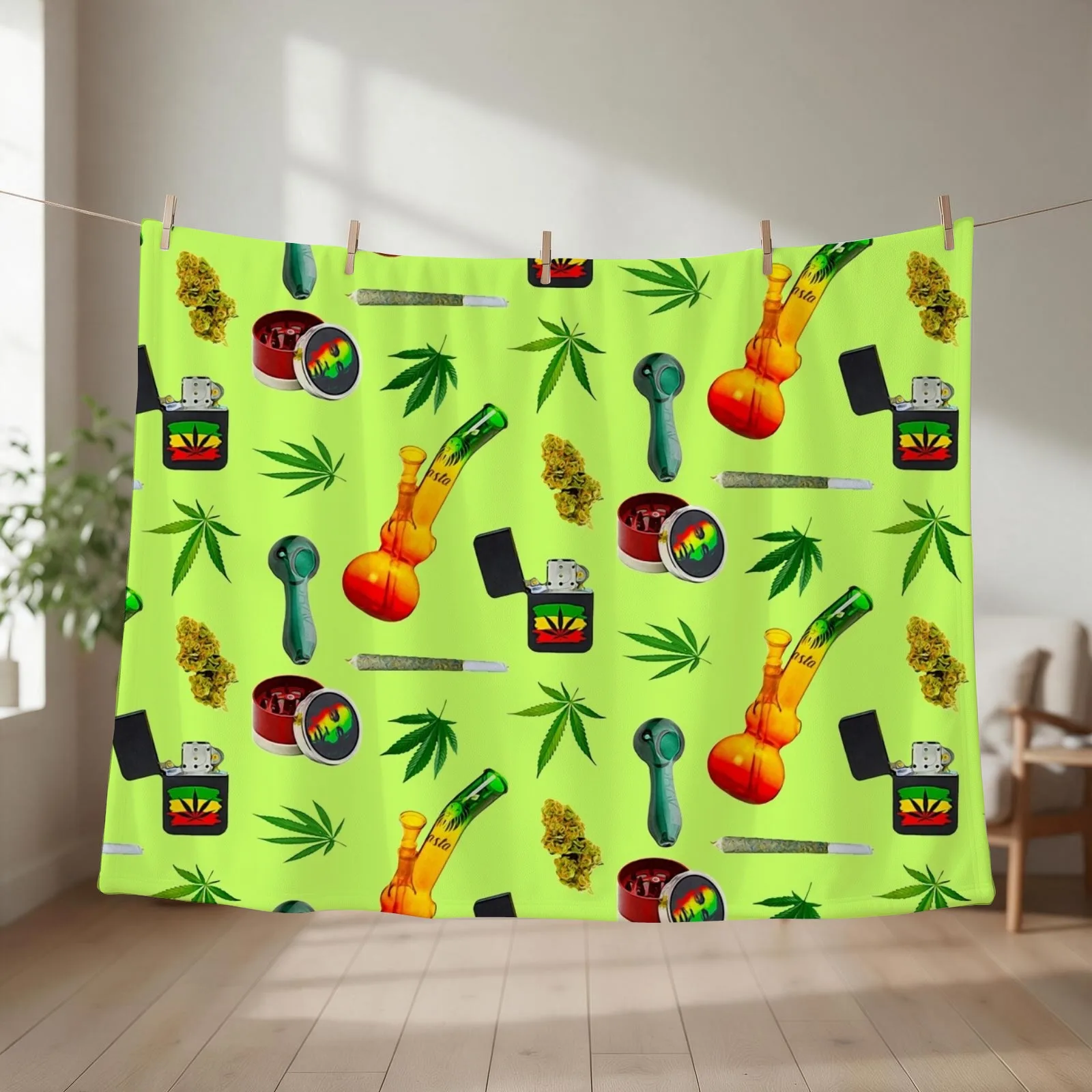 Stoner Weed and Essentials Sticker Bundle Pack ~ Collection Set 4 Rasta Throw Blanket