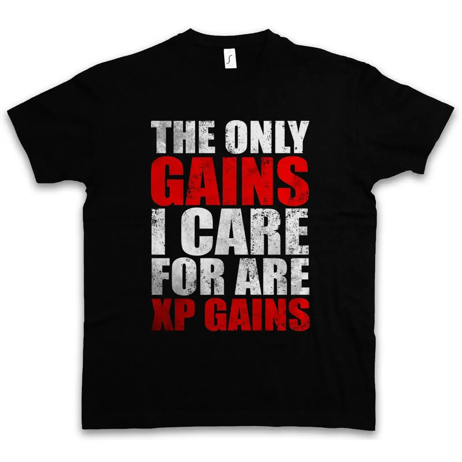 THE ONLY GAINS I CARE FOR T SHIRT Experience Exp Gamer Games Gaming RPG MMORPG vintage Washed Stretched fashion