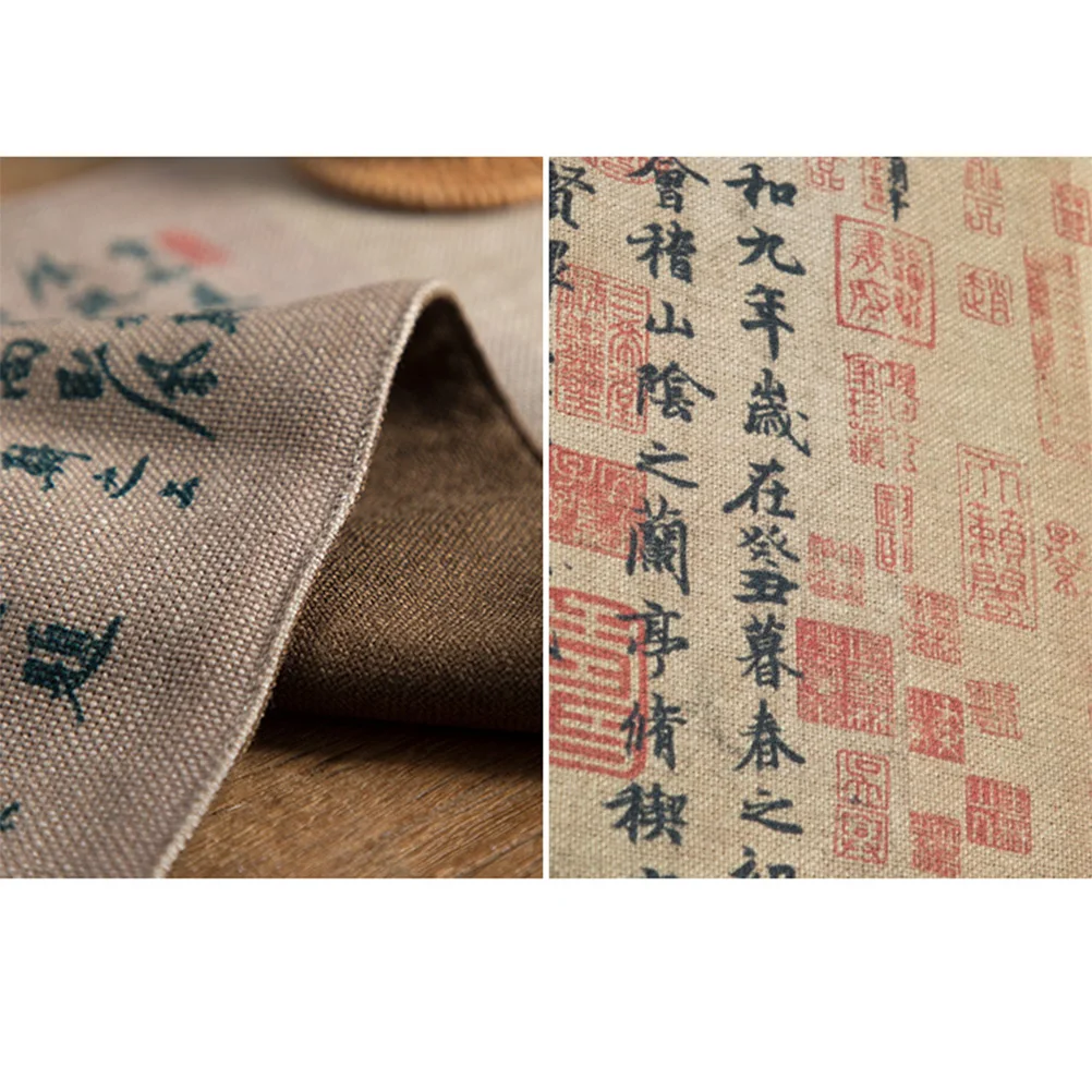 

Zen Style Tea Mat Calligraphy Pattern Cotton Linen Thickened Retro Tablecloth For Home Kitchen Dining Room Decoration