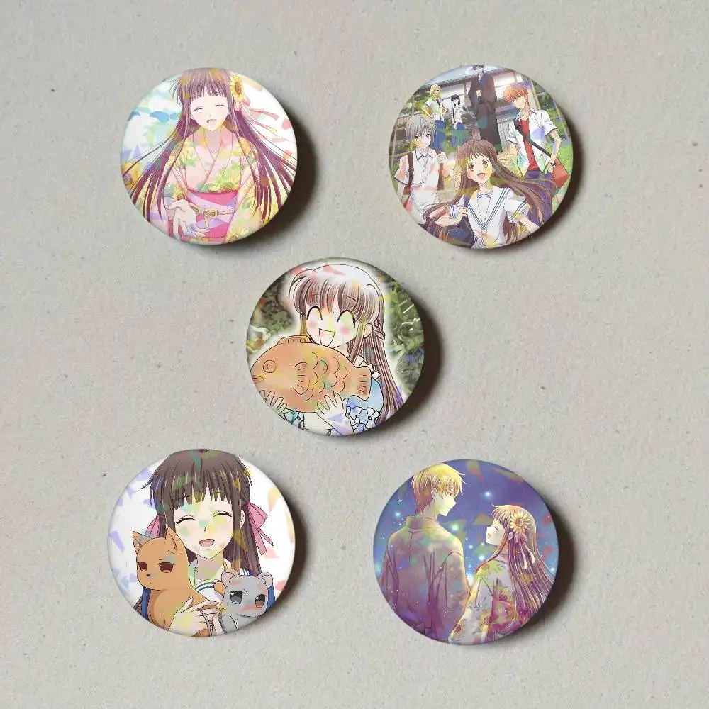 Anime F-Fruits Basket Round Laser Badge Brooch Clothes Backpack Accessories Lapel Decoration Gift
