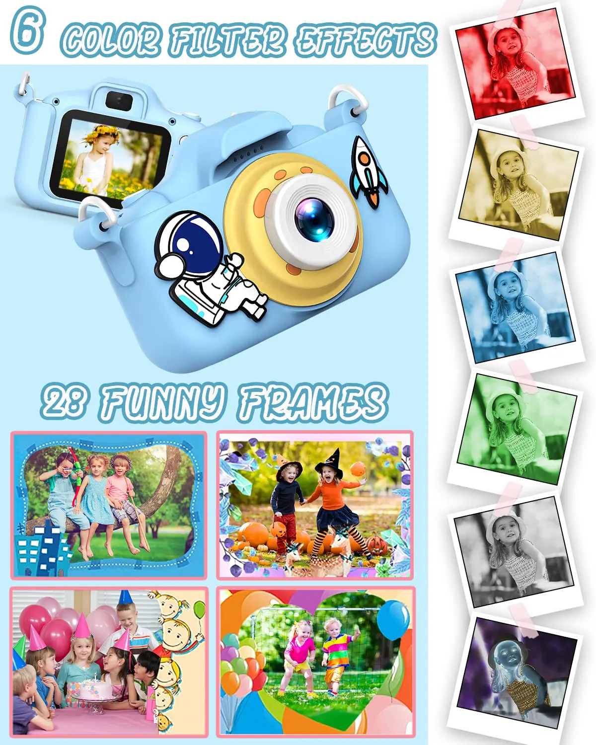 Space Cartoon Kids Selfie Camera HD Kids Digital Video X5S Cameras Toys with 32GB SD Card for Children Christmas Birthday Gifts