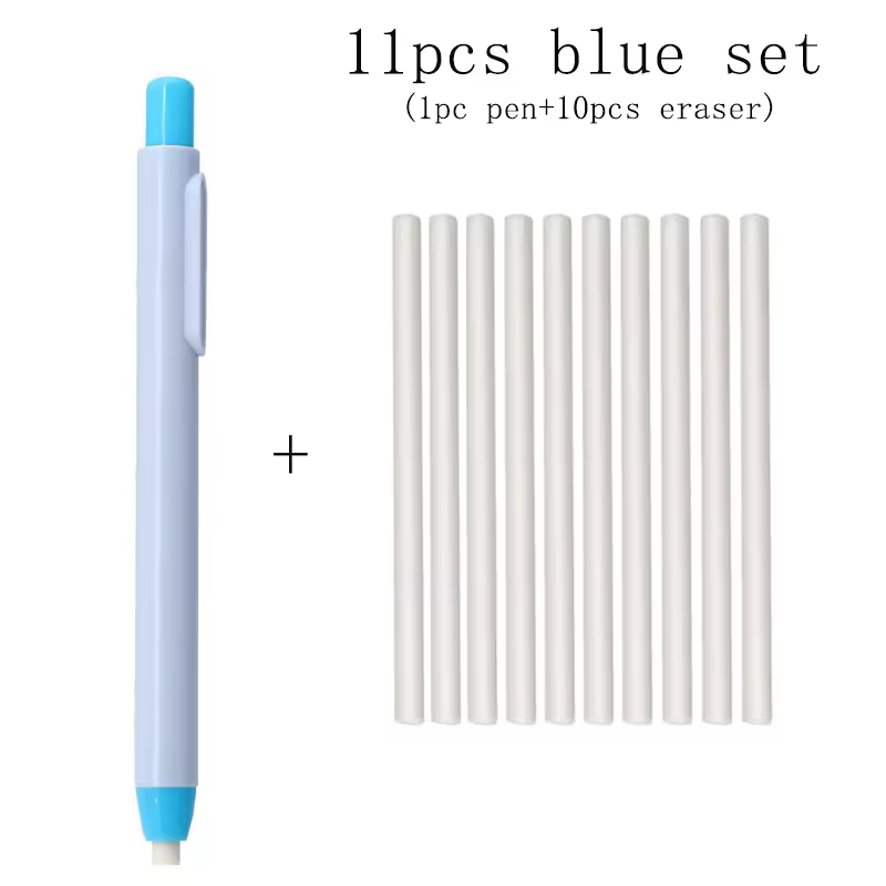 11Pcs/Set New Creative Pen Shape Press Type Pencil Eraser with Replaceable Core Sketching Painting Writing Erase Supplies - Image 7