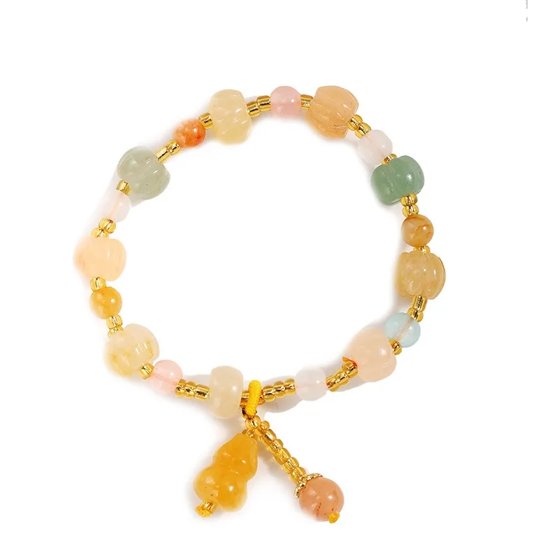 Sweet Colorful Crystal Beaded Bracelet Rabbit Gourd Pendant Macaron Style Handmade Jewelry Gifts