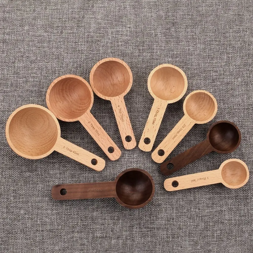 Portable Tablespoon Measuring Spoon Walnut Wooden Tea Beech Wooden Spoon Round 7.5/10/15/30/45ml Coffee Bean Spoon Home