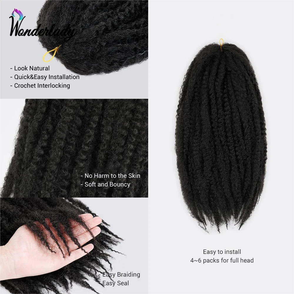 WonderLady Afro Braiding Hair 18 inch 100g Synthetic Soft Marley Braid For Crochet Braids Kinky Twist Hair Extension For Women