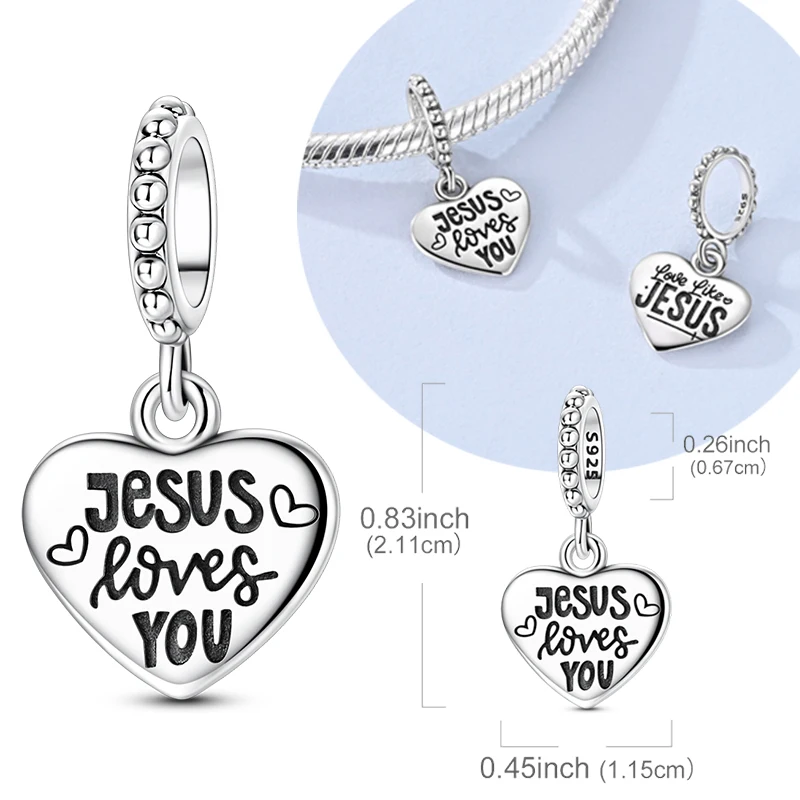 Original 925 Sterling Silver Charm Bead Heart Shape Jesus Pendant Fit Original Bracelet Necklace For Women DIY Jewelry Gift